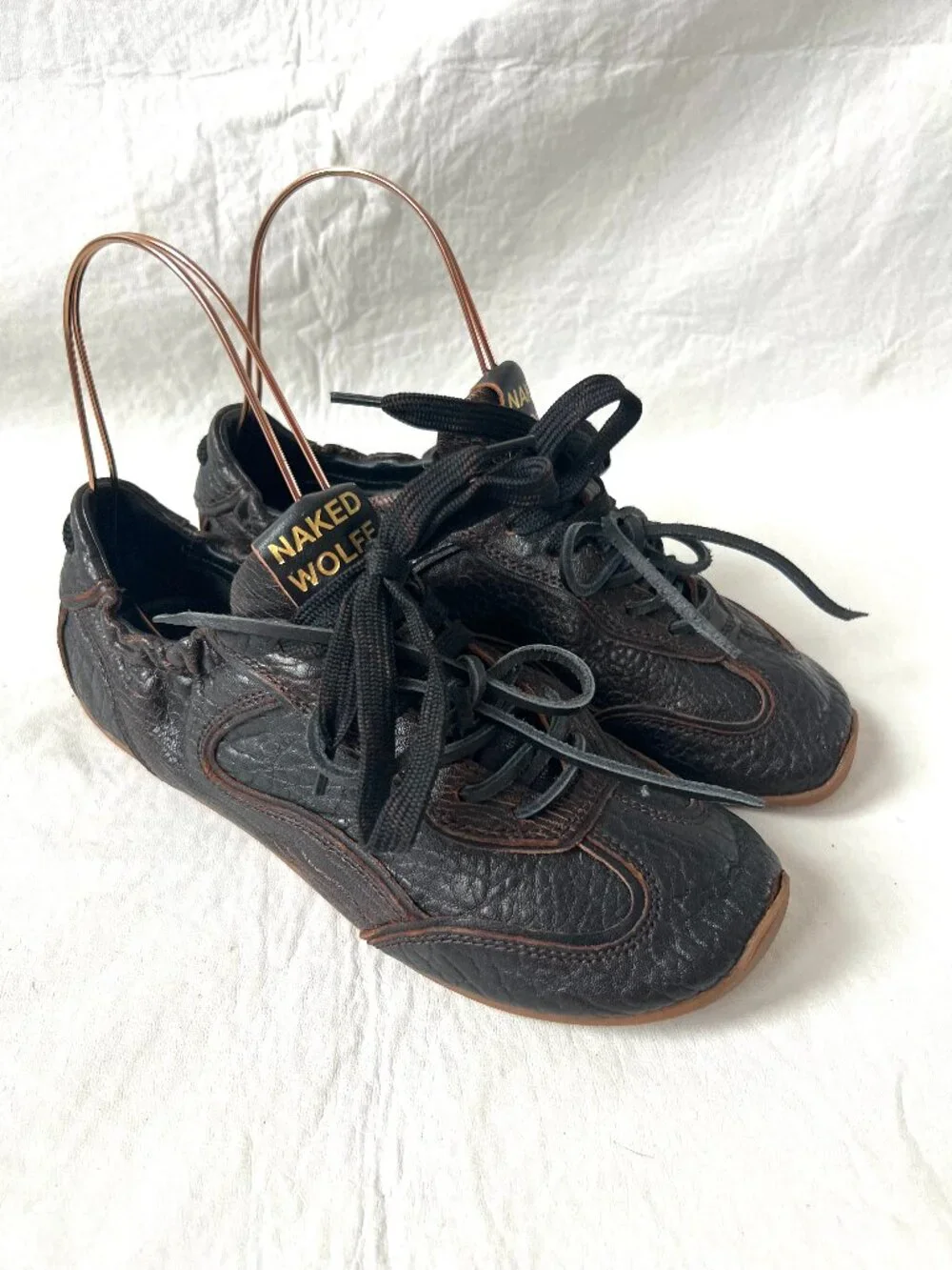 Naked Wolfe shoes Soul sneakers womens 8 black brown leather scrunch lace up